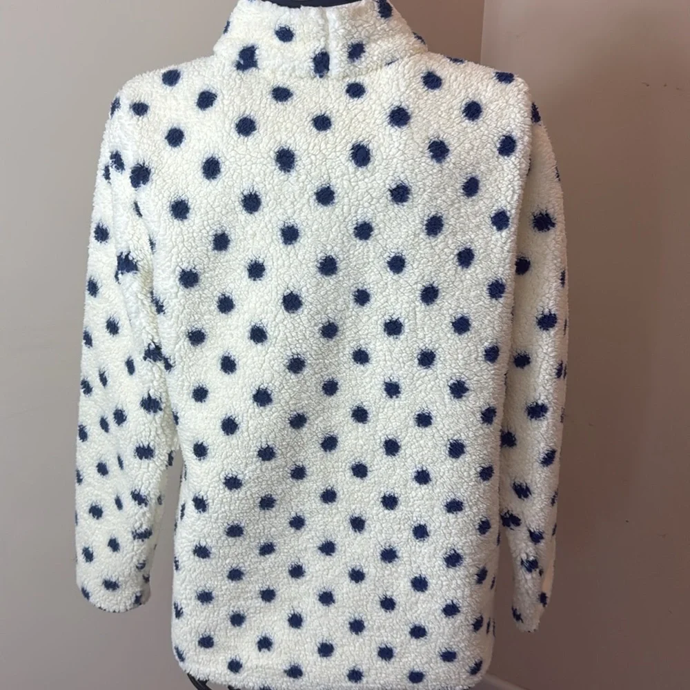 T by Talbots White with Blue Polka Dots Cozy Zippered Jacket - Picture 5 of 10